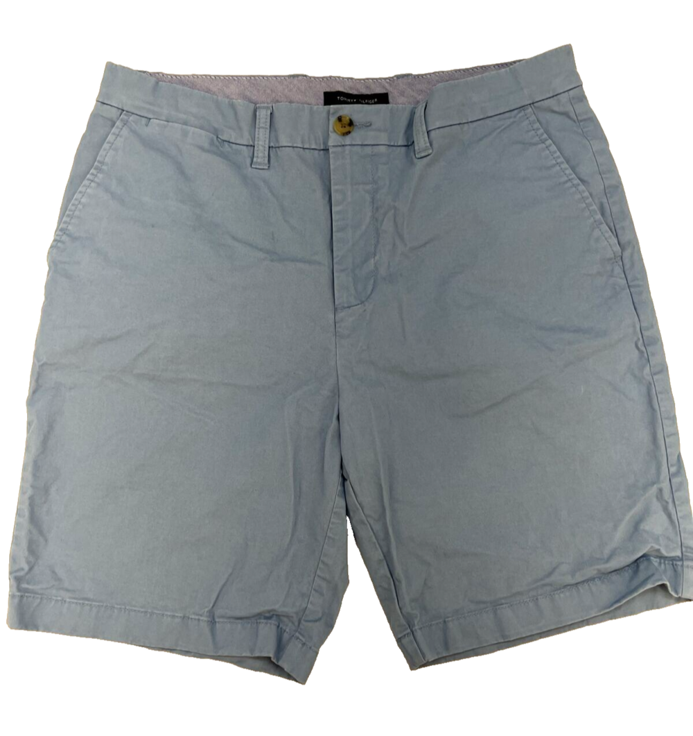 Tommy Hilfiger Zip Flat Front Cotton Elastane Shorts Men’s 34 Blue Logo